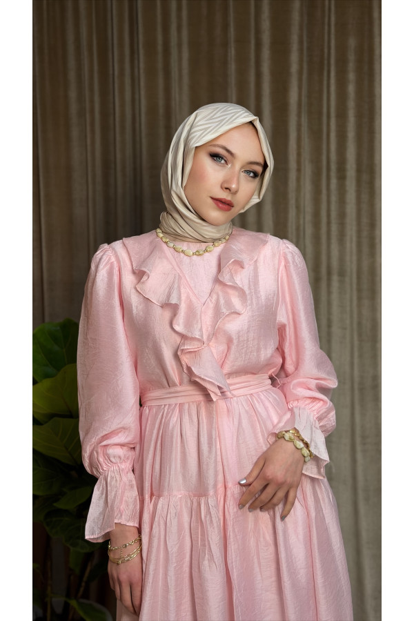 Bonavias Volan Yaka Detaylı Elbise - Pembe