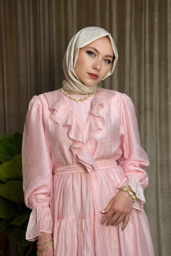 Bonavias Volan Yaka Detaylı Elbise - Pembe