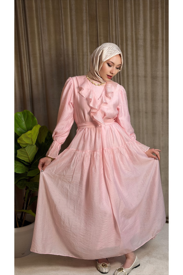 Bonavias Volan Yaka Detaylı Elbise - Pembe