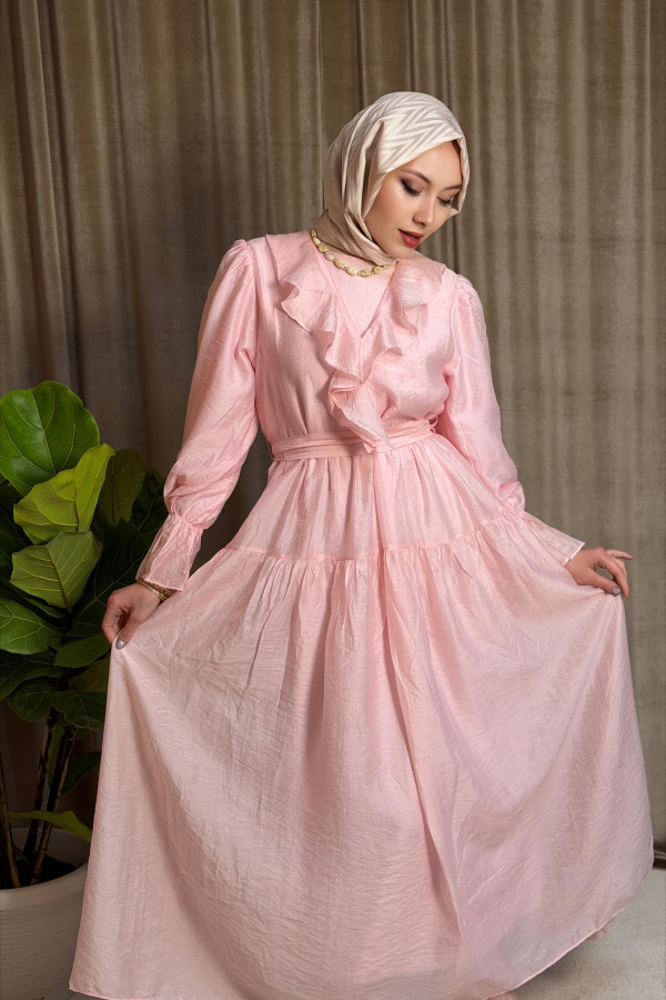 Bonavias Volan Yaka Detaylı Elbise - Pembe