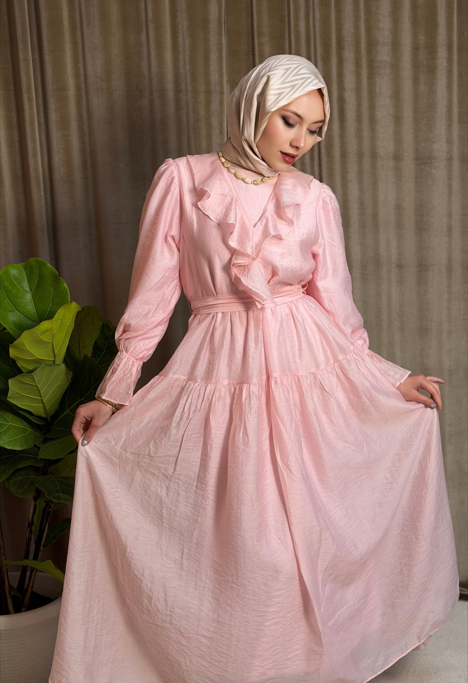 Bonavias Volan Yaka Detaylı Elbise - Pembe