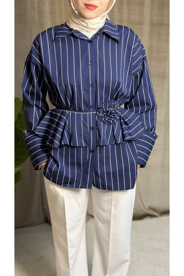 Bel detaylı çizgili Gömlek