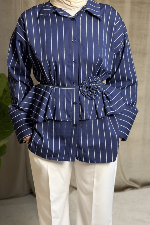 Bel detaylı çizgili Gömlek