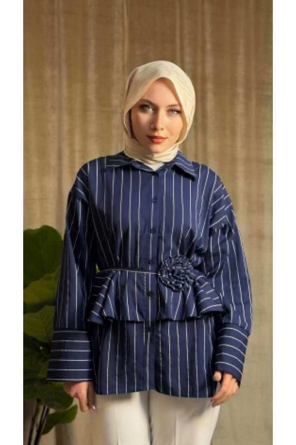 Bel detaylı çizgili Gömlek