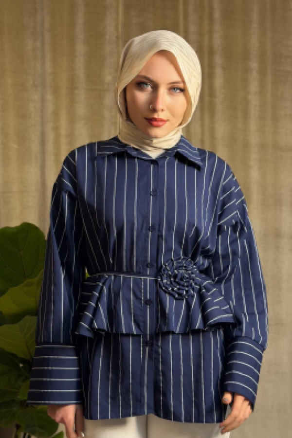 Bel detaylı çizgili Gömlek